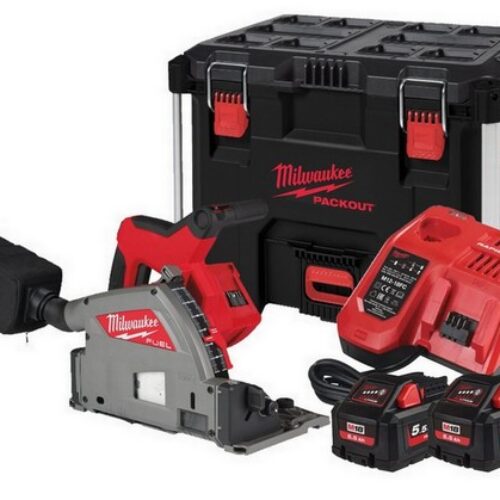 MILWAUKEE 4933478779 M18FPS55-552P 18V PLUNGE SAW GB2 WITH 2 X 5.5AH HIGH OUTPUT BATTERIES AND FAST CHARGER IN A PACKOUT TOOLBOX